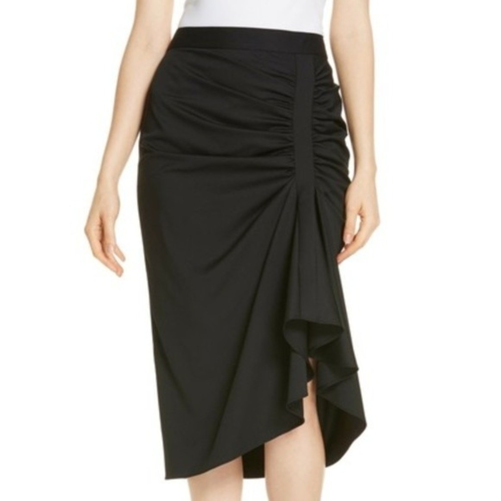 Lewit Black Gathered Detail Midi Skirt Virgin Wool Minimalist Career Size 6